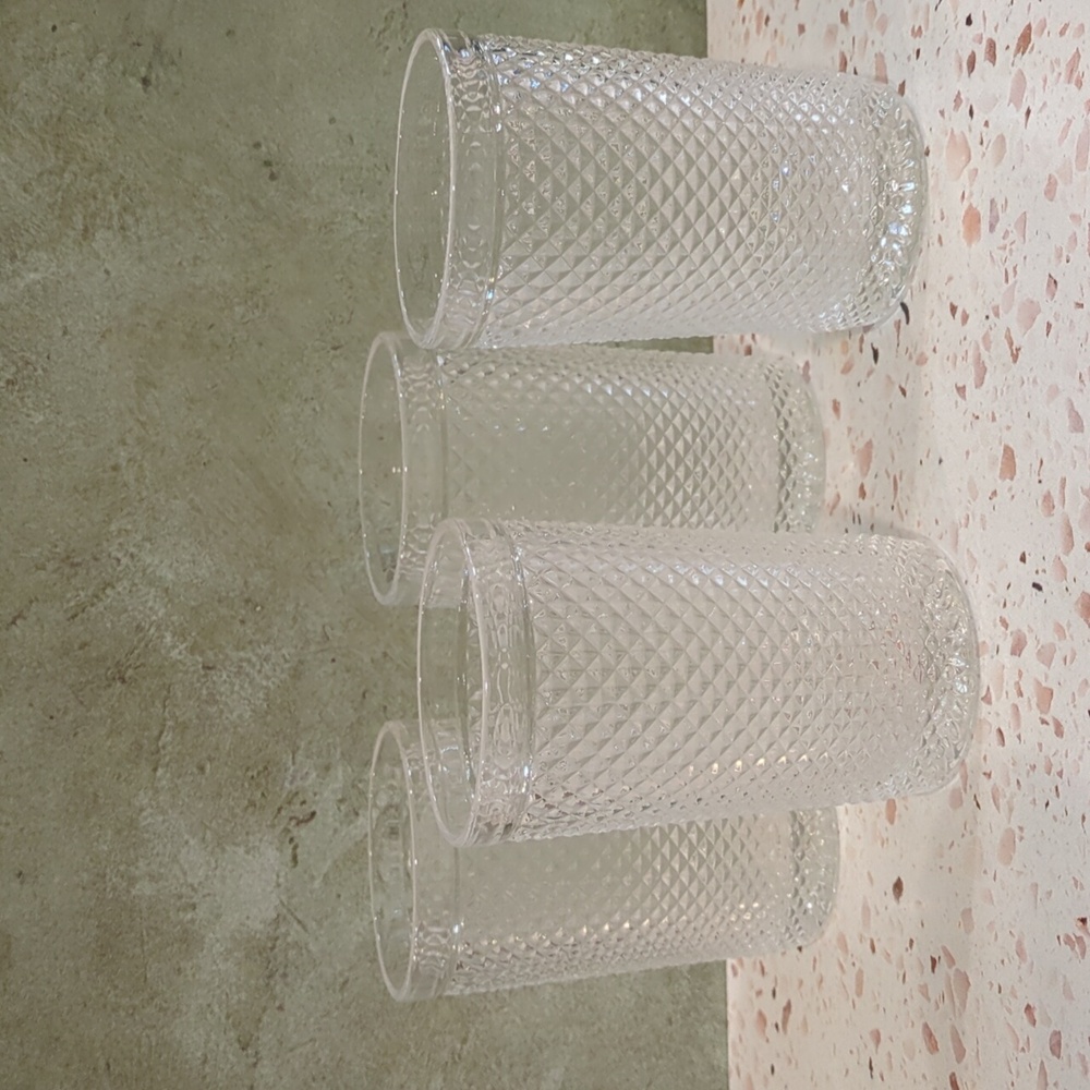 Vintage Diamond Design 12 oz. Glasses | Set of 4 | Weighted Base Cocktails